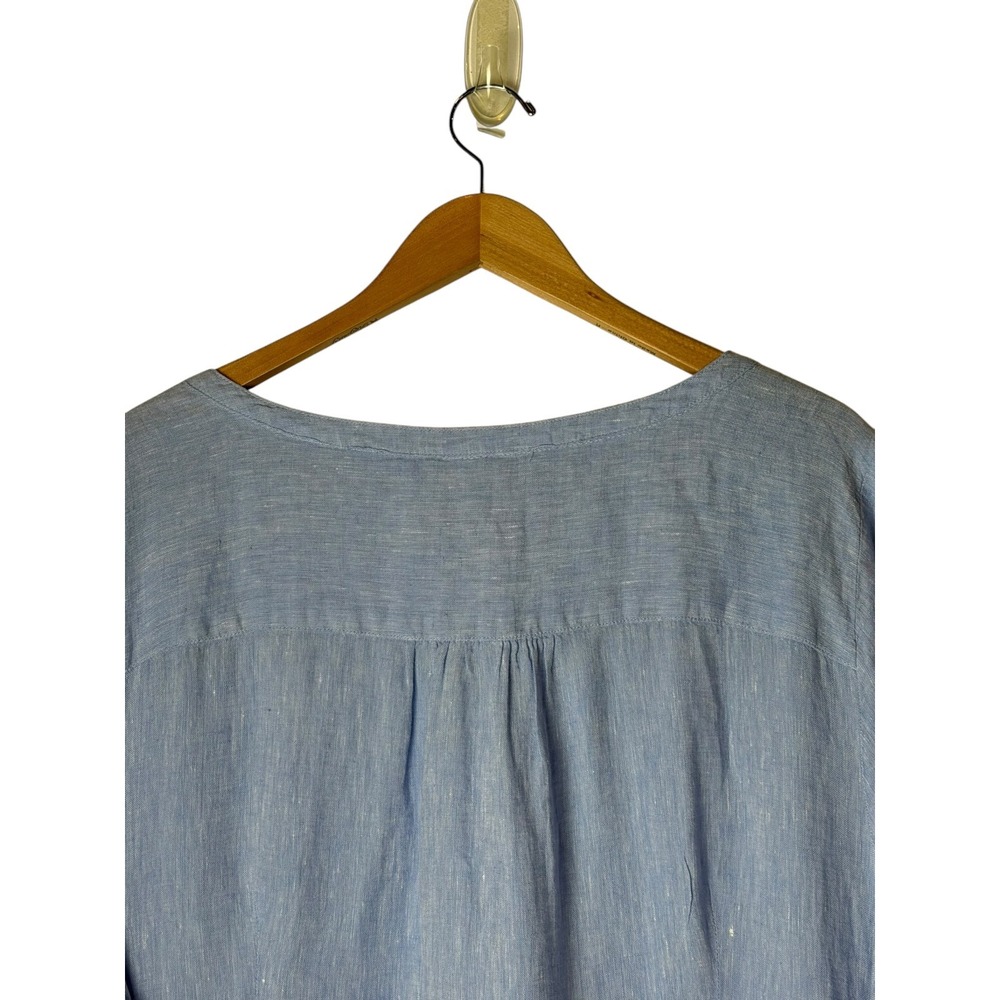 Talbots Shirt Dress Womens 22W Blue Linen Midi Short Sleeve Lagenlook Preppy - Picture 5 of 10